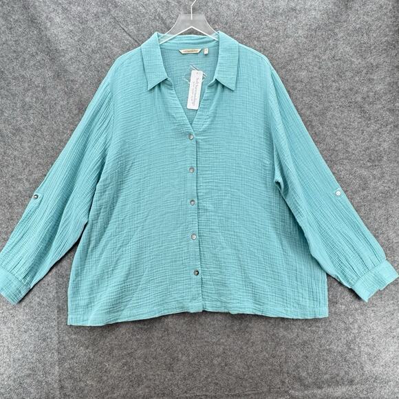 Soft Surroundings Womens Addison Gauze Big Shirt Size 3X Blue Cotton Button-Up - Picture 5 of 9